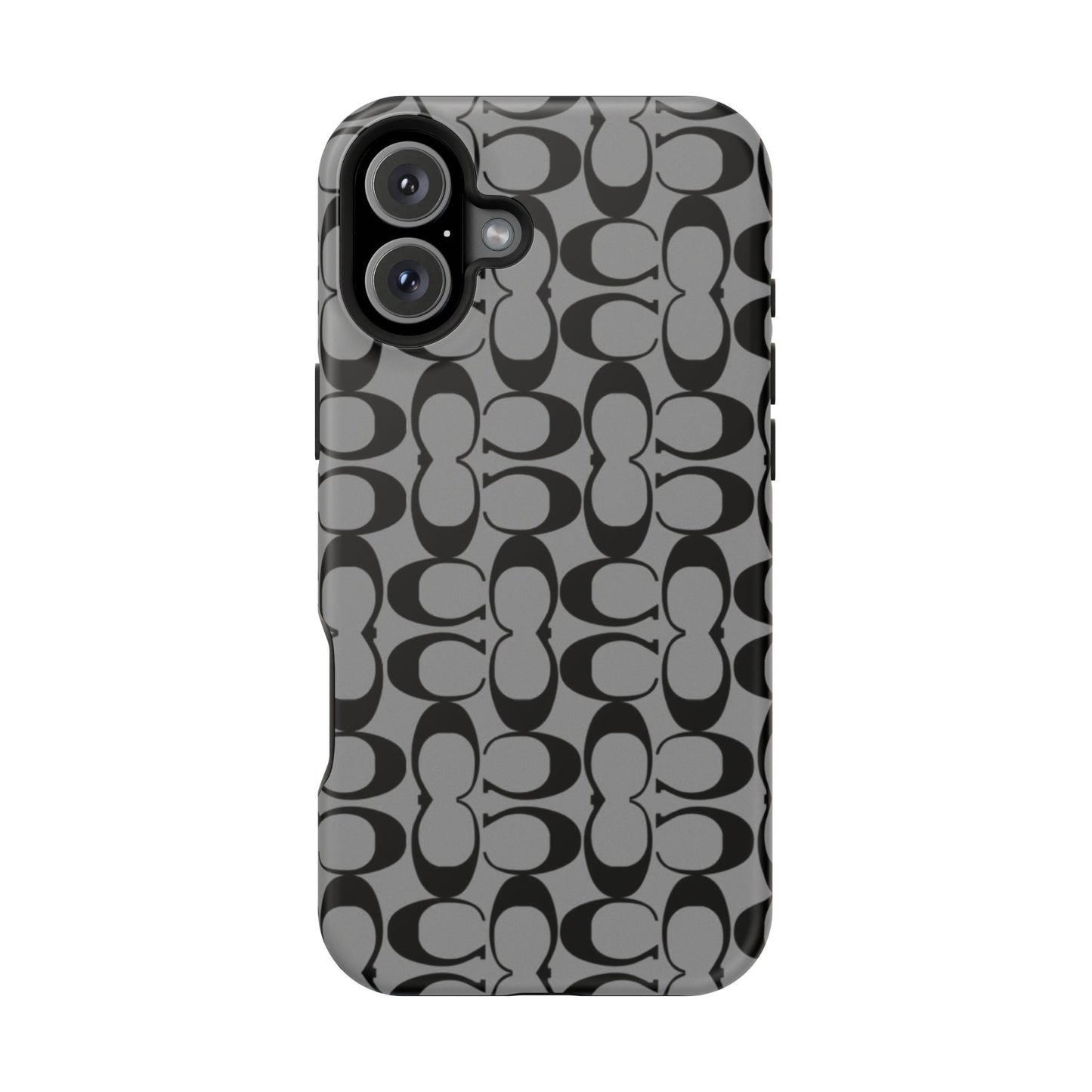 Monogram Pattern Impact-Resistant Phone Case — Black & Gray Designer-Inspired Protection