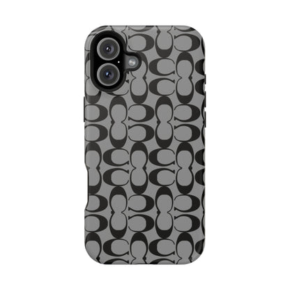 Monogram Pattern Impact-Resistant Phone Case — Black & Gray Designer-Inspired Protection