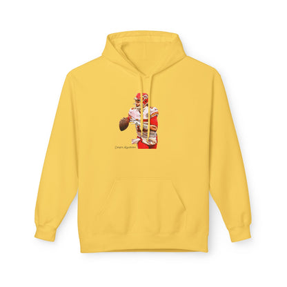 Mahomes Illustration Hoodie — Vintage Red Helmet Athletic Pullover