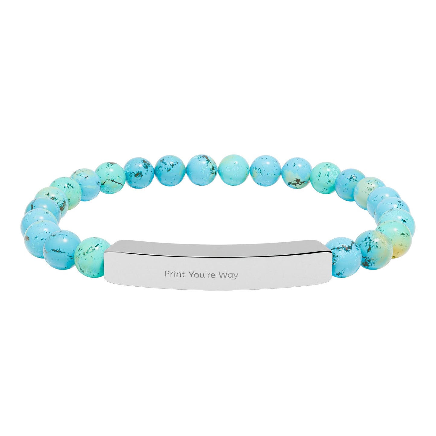 Engravable Natural Stone Bead Bracelet - Personalized Bar Stretch Bracelet