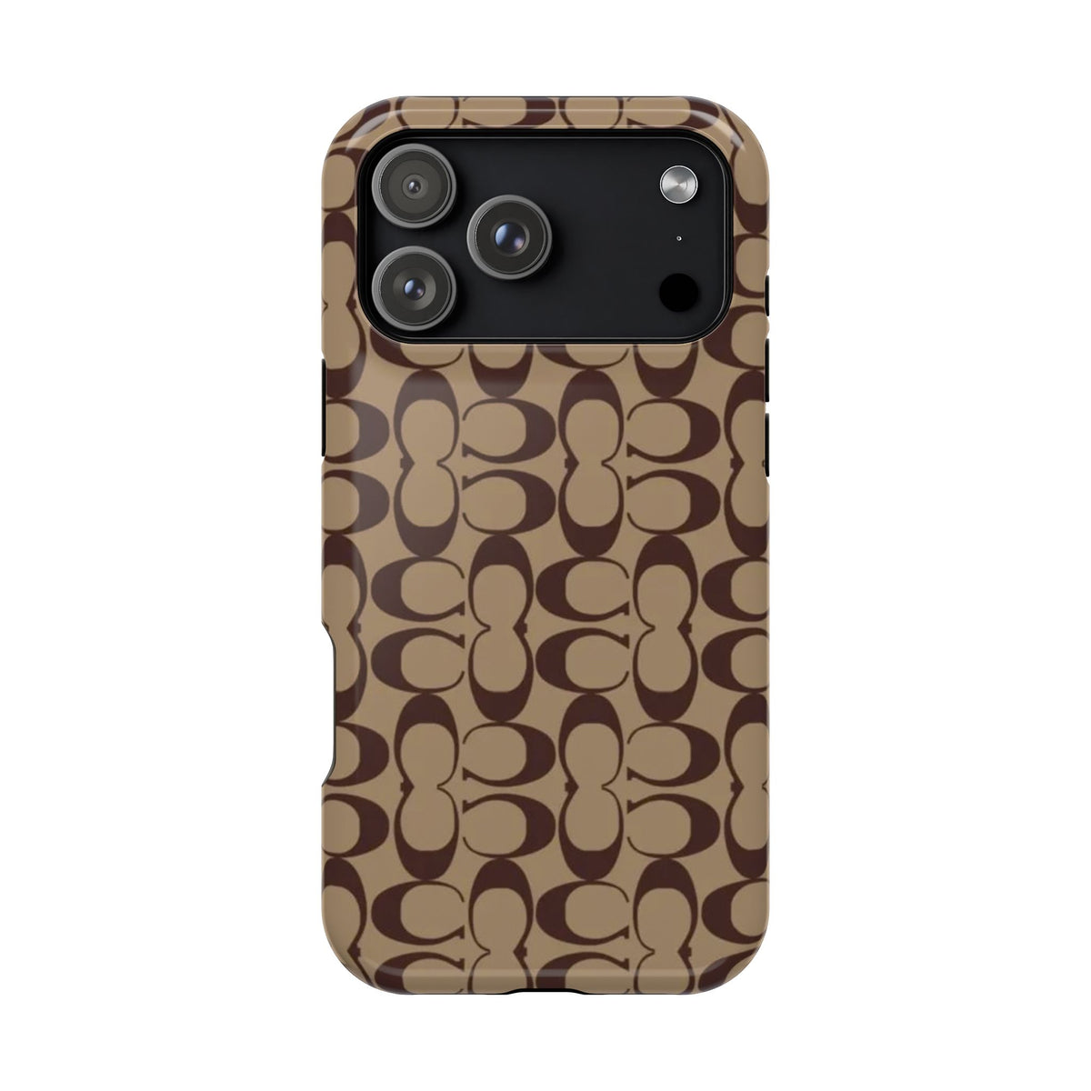 Signature Pattern Impact-Resistant Phone Case — Brown Monogram iPhone Cover