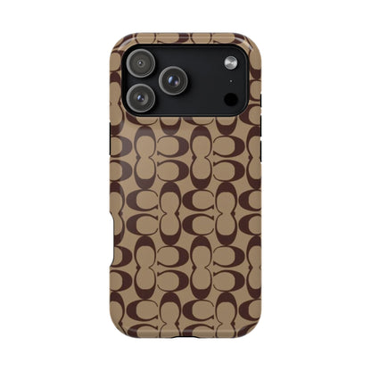 Signature Pattern Impact-Resistant Phone Case — Brown Monogram iPhone Cover