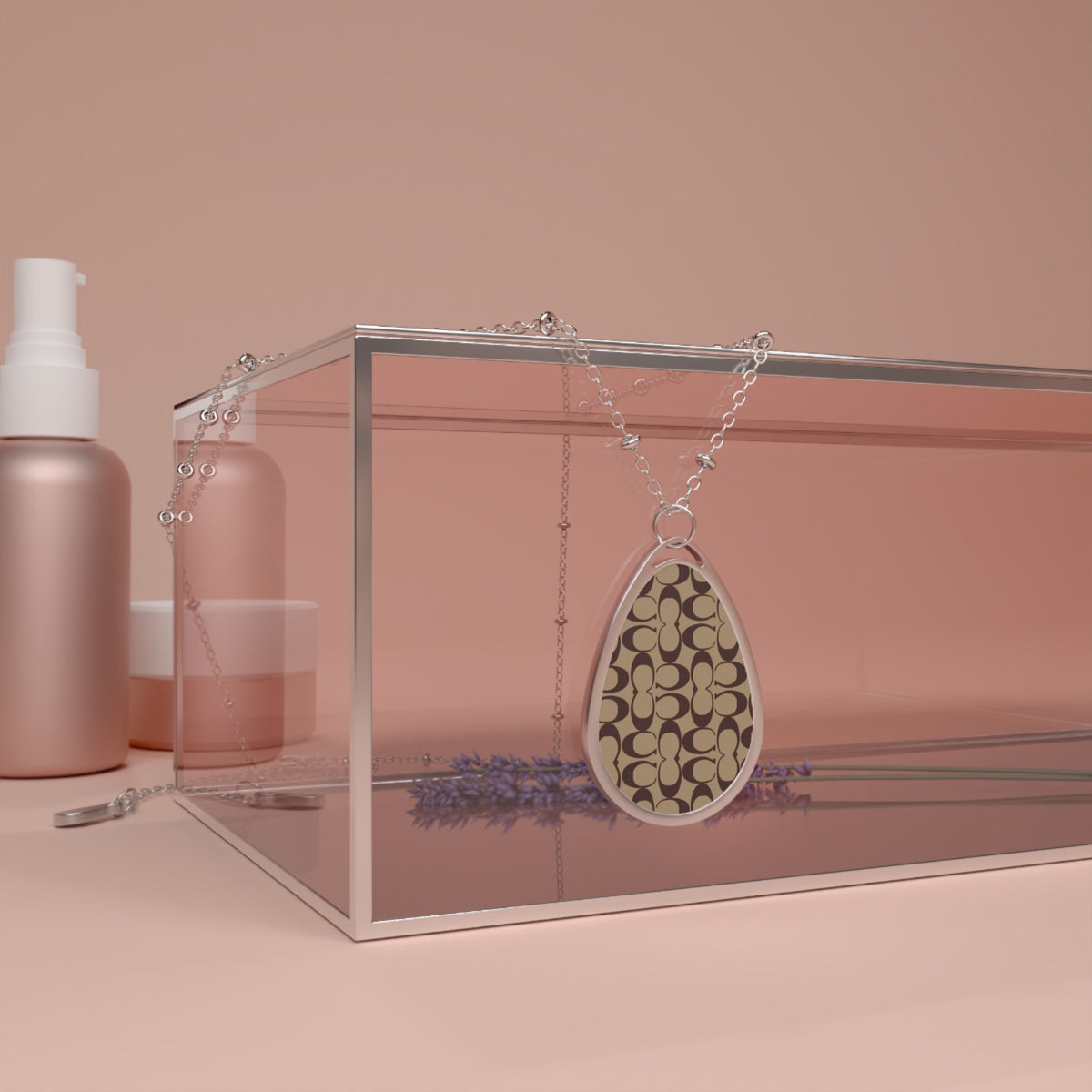 Monogram Pattern Oval Necklace | Teardrop Pendant Necklace