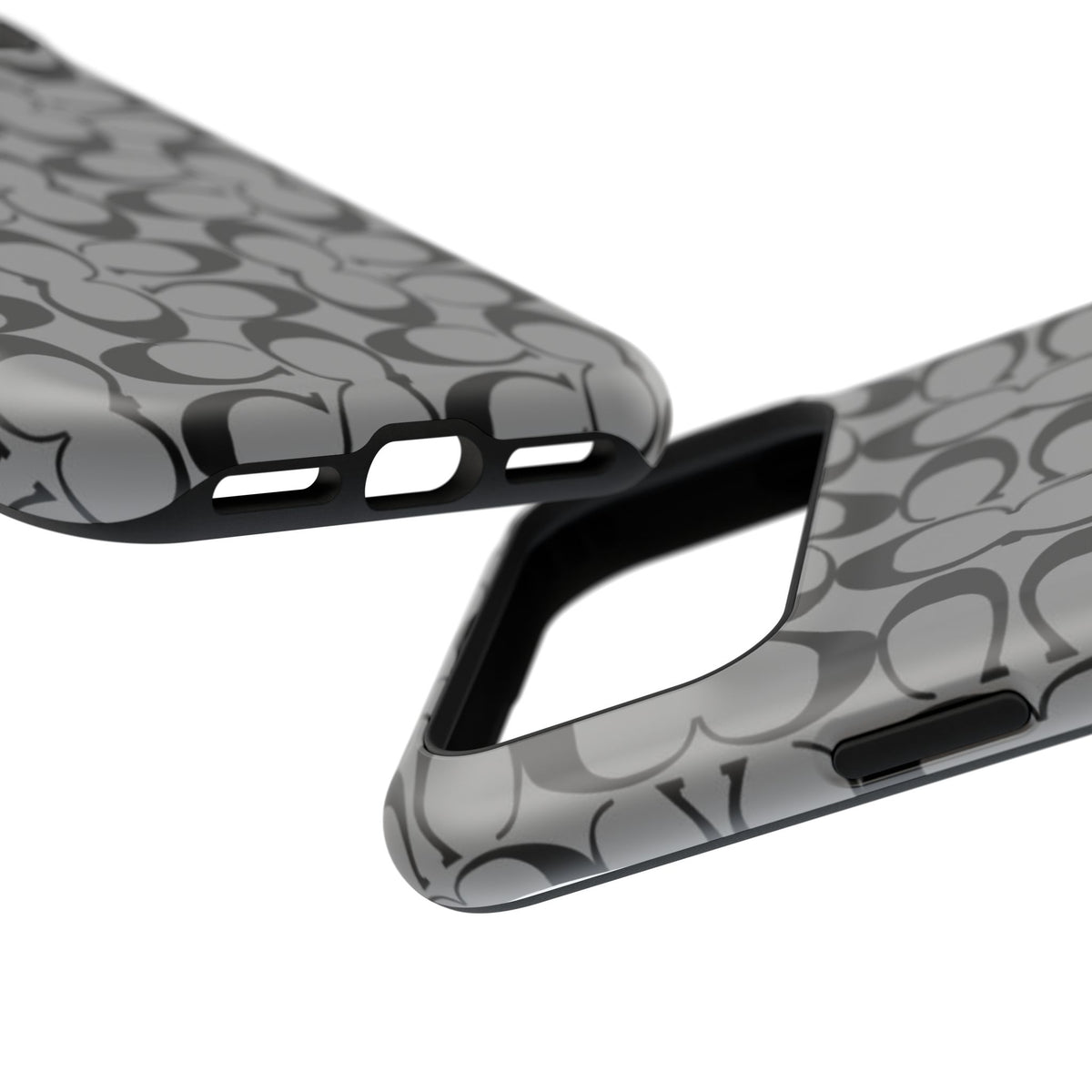 Monogram Pattern Impact-Resistant Phone Case — Black & Gray Designer-Inspired Protection
