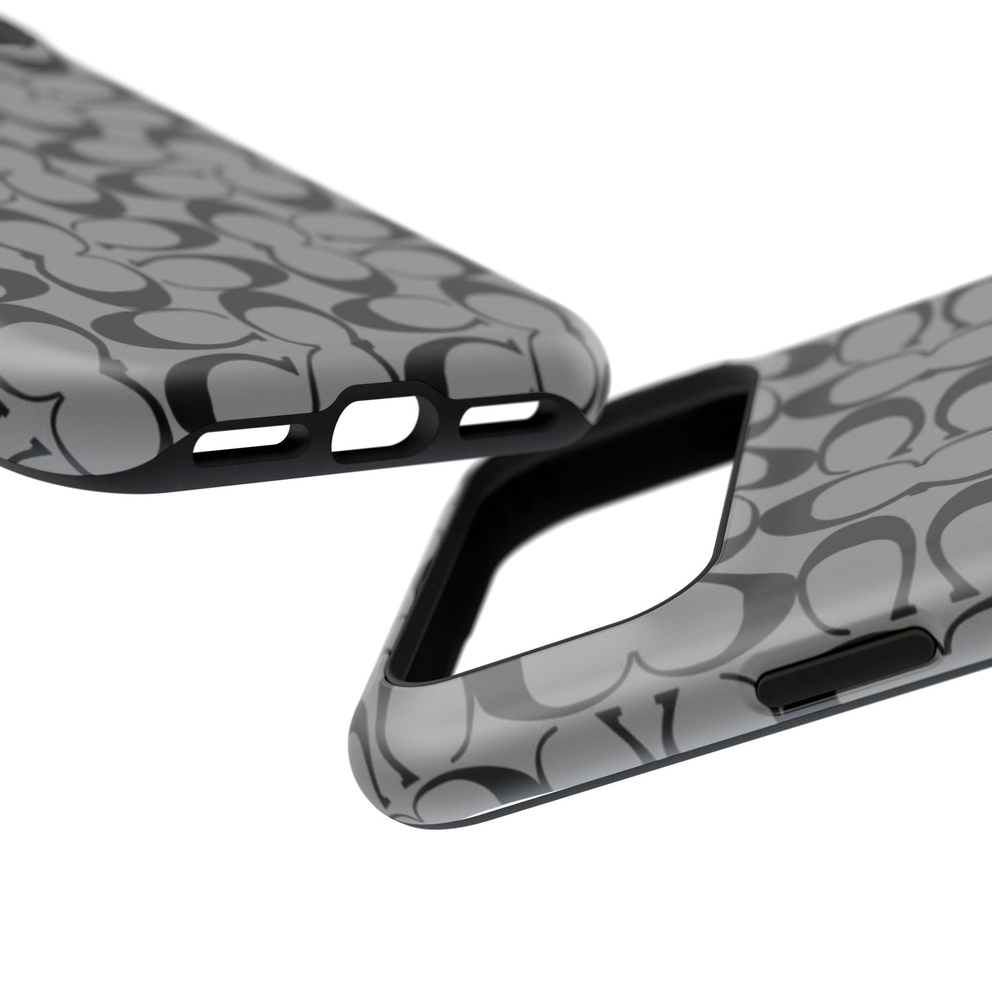 Monogram Pattern Impact-Resistant Phone Case — Black & Gray Designer-Inspired Protection