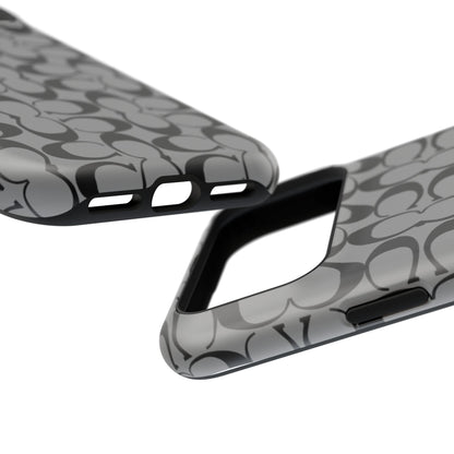 Monogram Pattern Impact-Resistant Phone Case — Black & Gray Designer-Inspired Protection