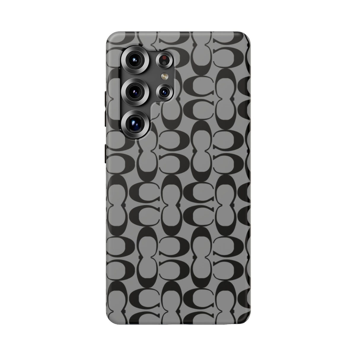 Monogram Pattern Impact-Resistant Phone Case — Black & Gray Designer-Inspired Protection