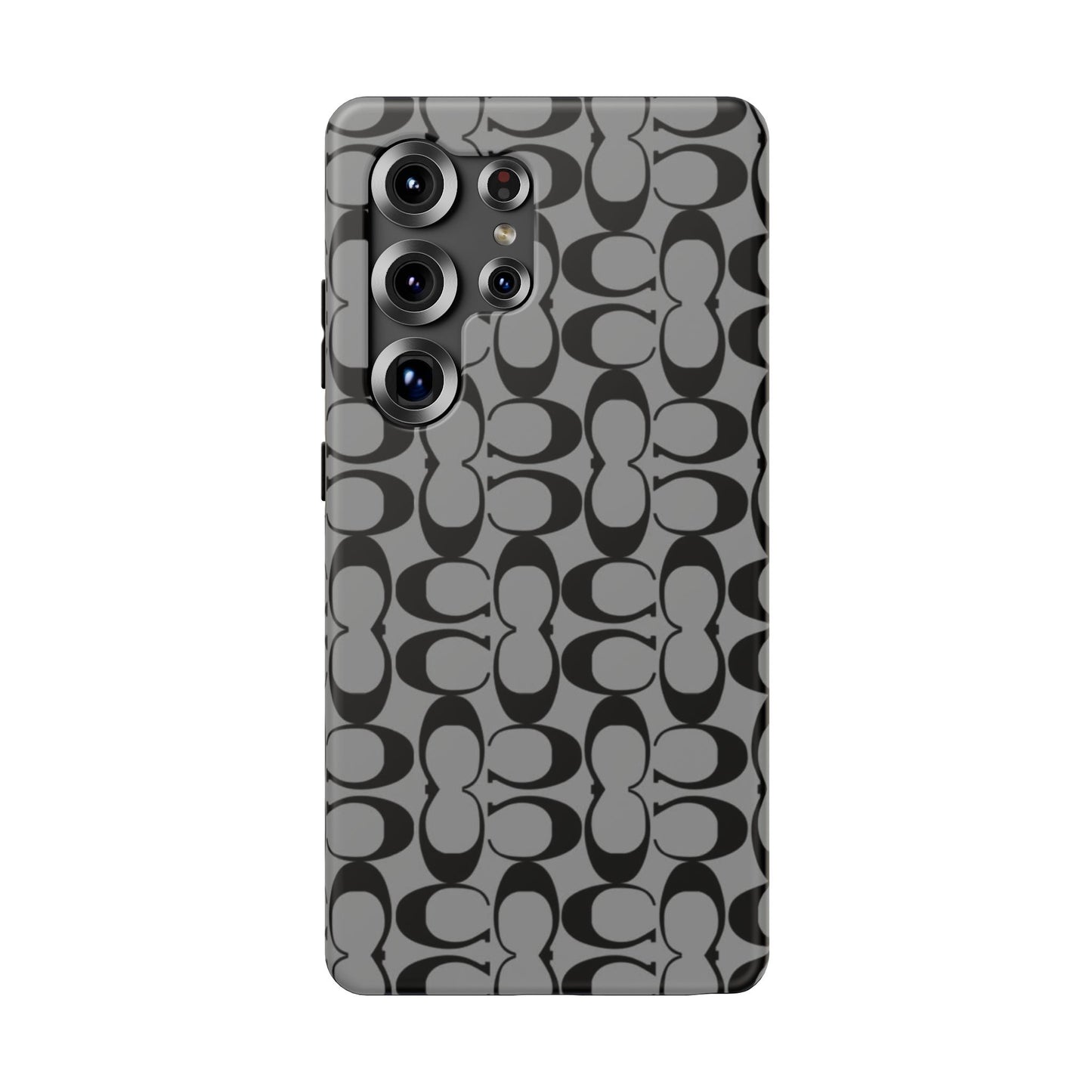 Monogram Pattern Impact-Resistant Phone Case — Black & Gray Designer-Inspired Protection