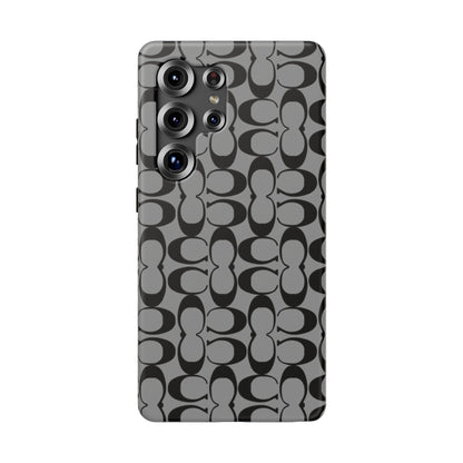 Monogram Pattern Impact-Resistant Phone Case — Black & Gray Designer-Inspired Protection