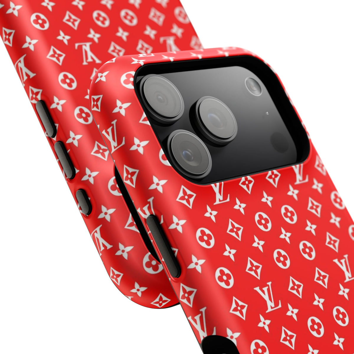 Impact-Resistant Phone Case — Red Monogram Pattern with Bold 'Supreme' Style Logo