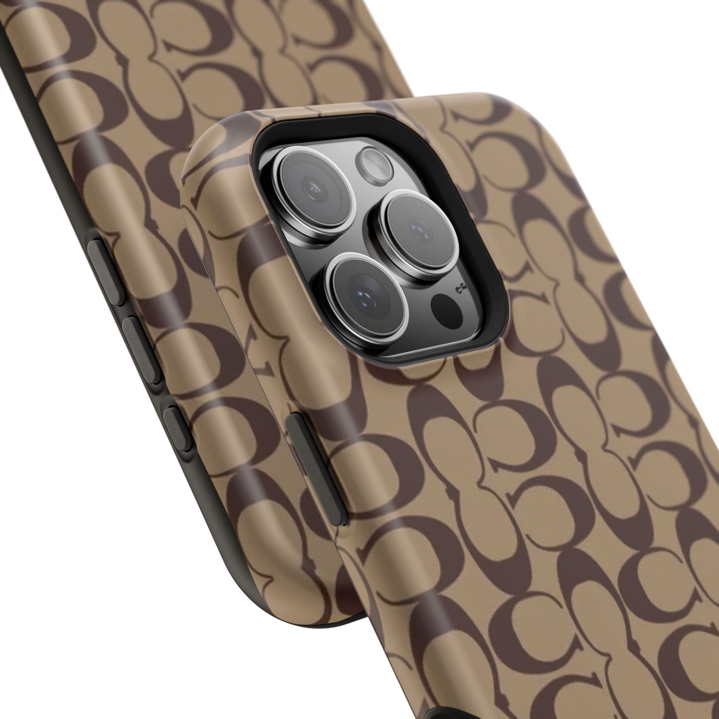 Signature Pattern Impact-Resistant Phone Case — Brown Monogram iPhone Cover