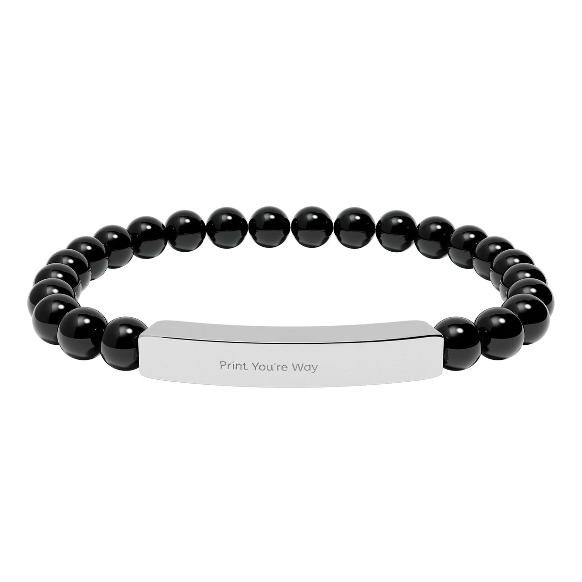 Engravable Natural Stone Bead Bracelet - Personalized Bar Stretch Bracelet
