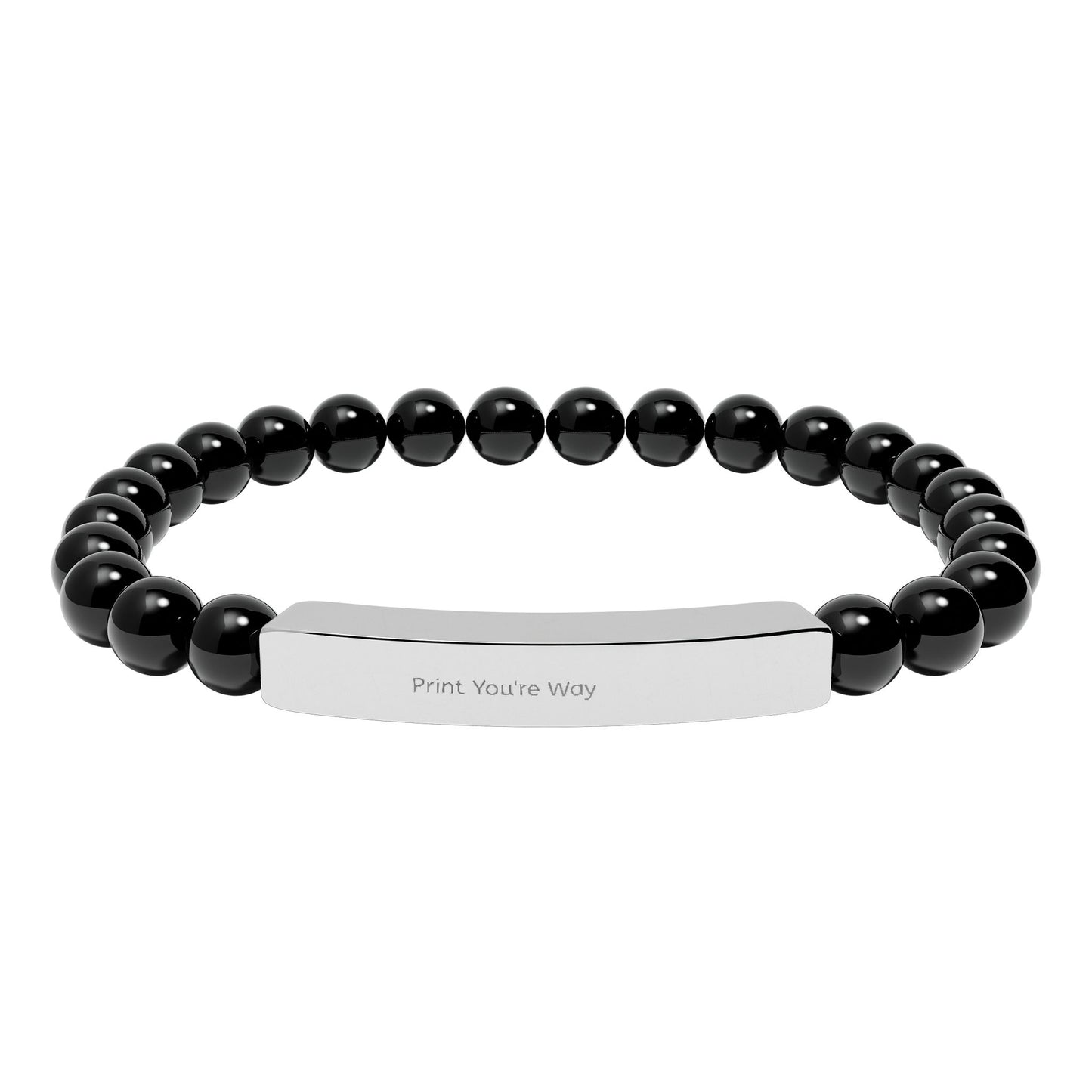 Engravable Natural Stone Bead Bracelet - Personalized Bar Stretch Bracelet