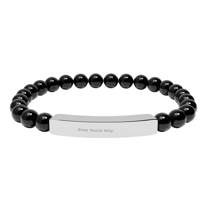 Engravable Natural Stone Bead Bracelet - Personalized Bar Stretch Bracelet