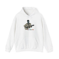 Elvis Silhouette Hoodie — Cozy Music Lover Pullover with Color Block Notes