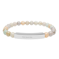 Engravable Natural Stone Bead Bracelet - Personalized Bar Stretch Bracelet