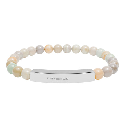 Engravable Natural Stone Bead Bracelet - Personalized Bar Stretch Bracelet
