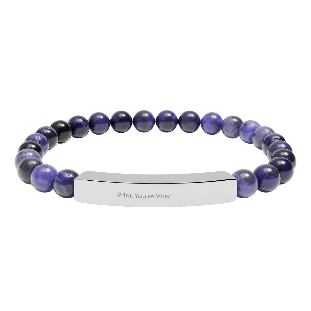 Engravable Natural Stone Bead Bracelet - Personalized Bar Stretch Bracelet