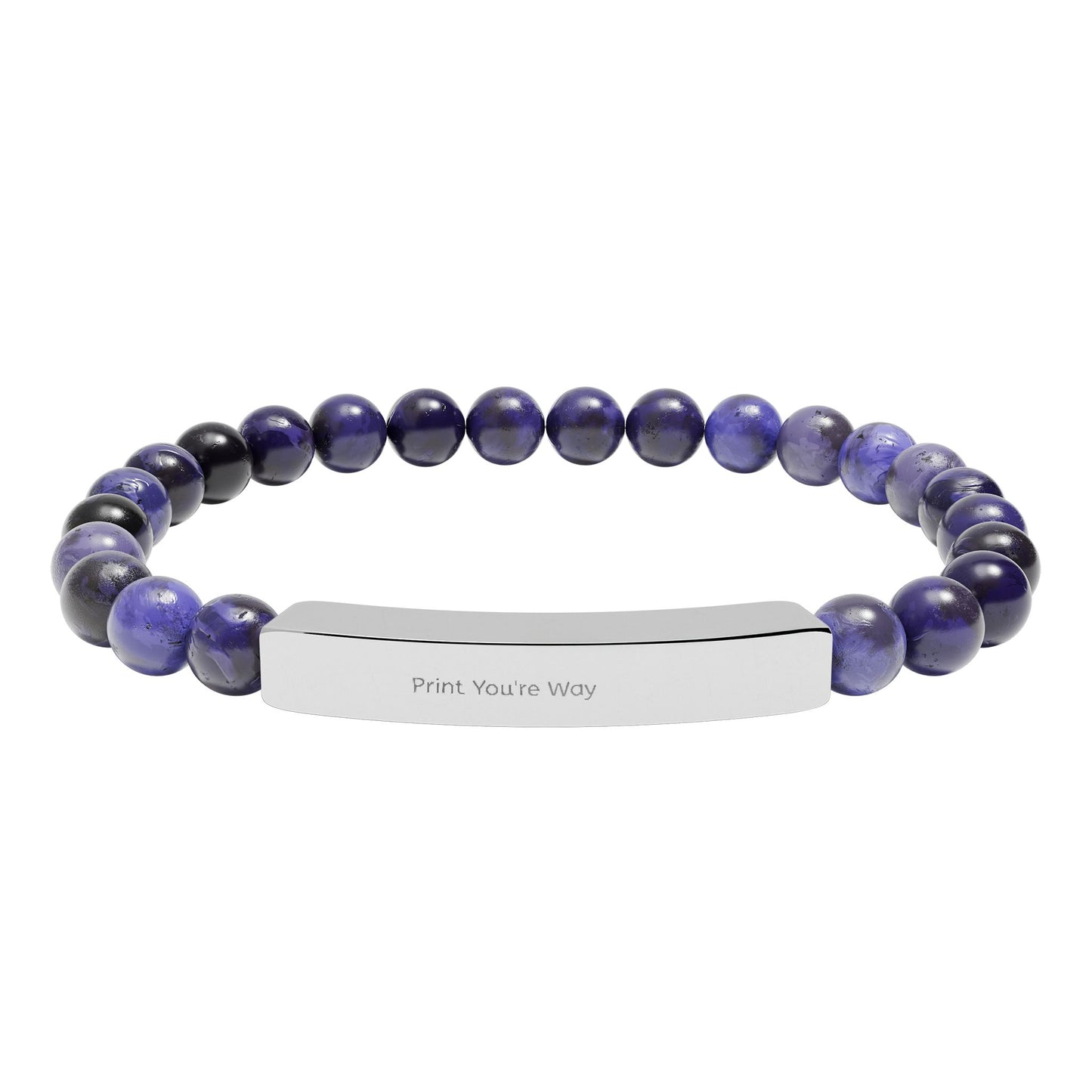 Engravable Natural Stone Bead Bracelet - Personalized Bar Stretch Bracelet