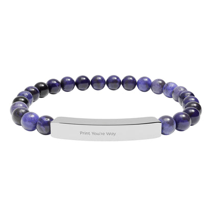 Engravable Natural Stone Bead Bracelet - Personalized Bar Stretch Bracelet