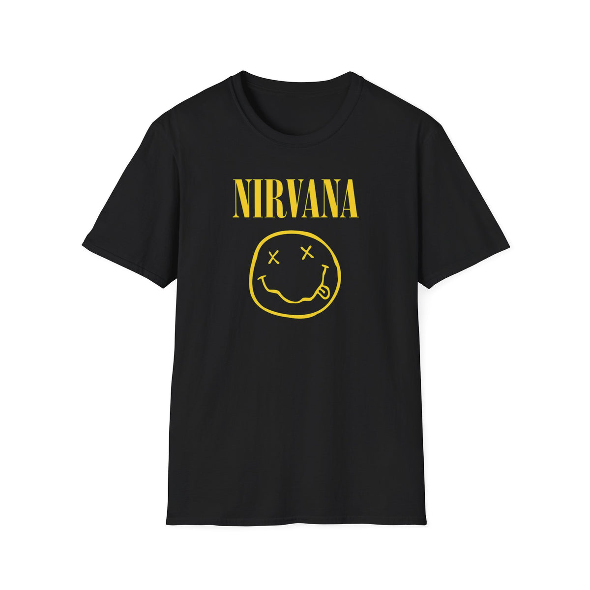 Nirvana Vintage smiley logo T-Shirt | Grunge band tee, yellow on black