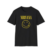 Nirvana Vintage smiley logo T-Shirt | Grunge band tee, yellow on black