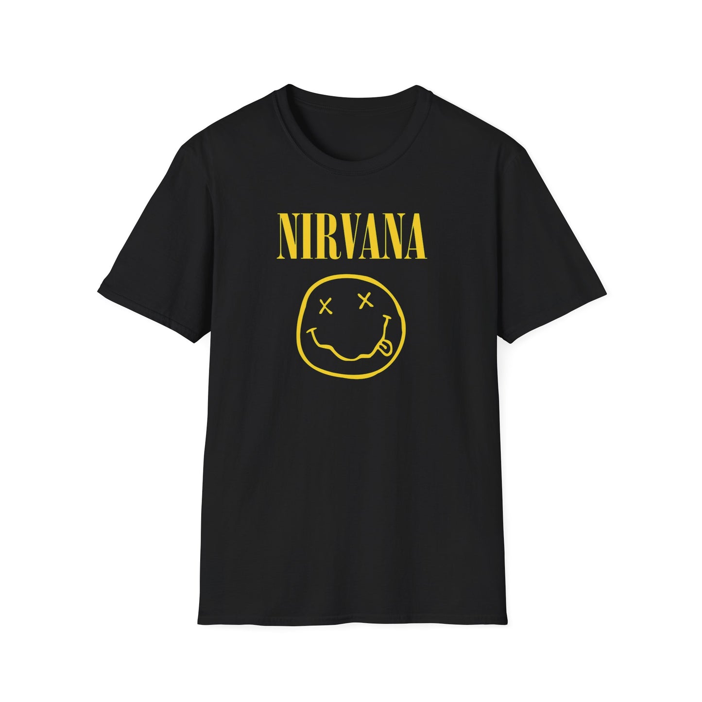 Nirvana Vintage smiley logo T-Shirt | Grunge band tee, yellow on black