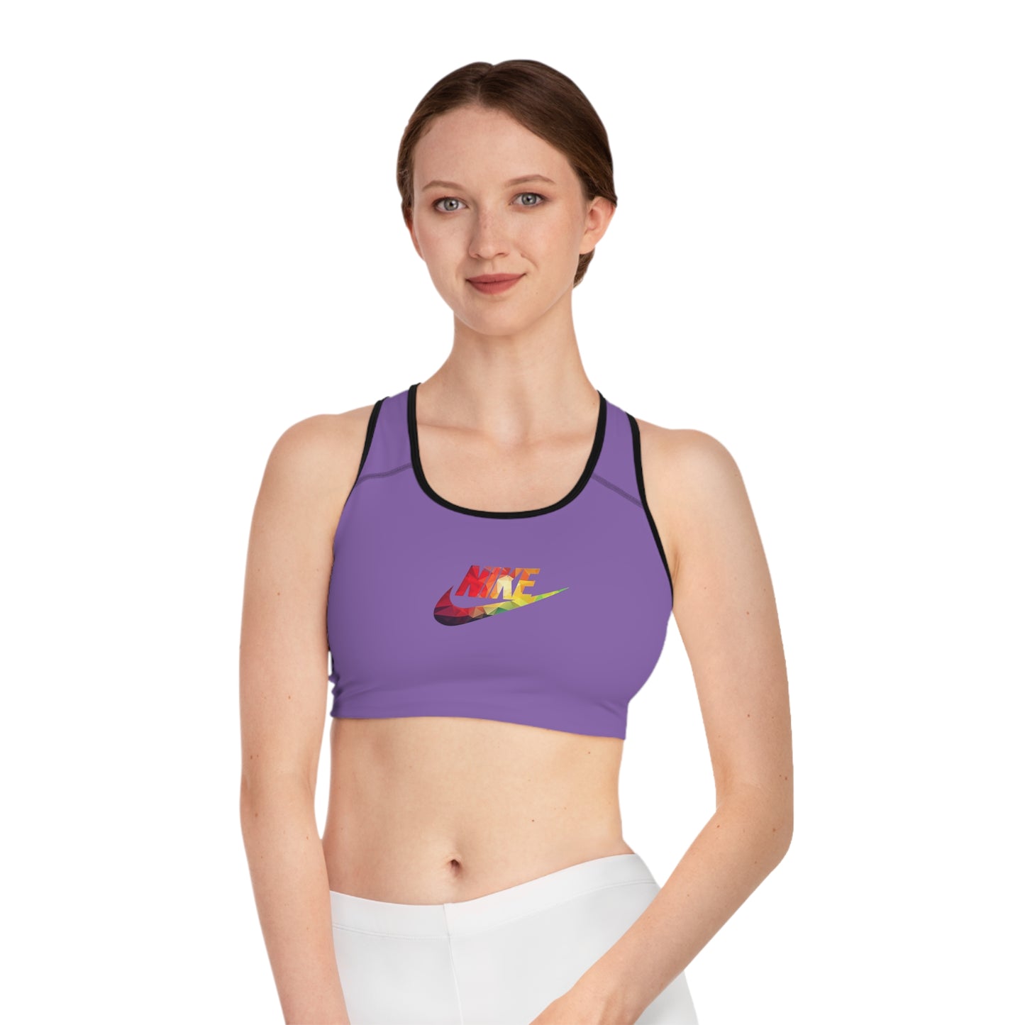 Rainbow Brushstroke Swoosh Sports Bra | Purple Athletic Crop