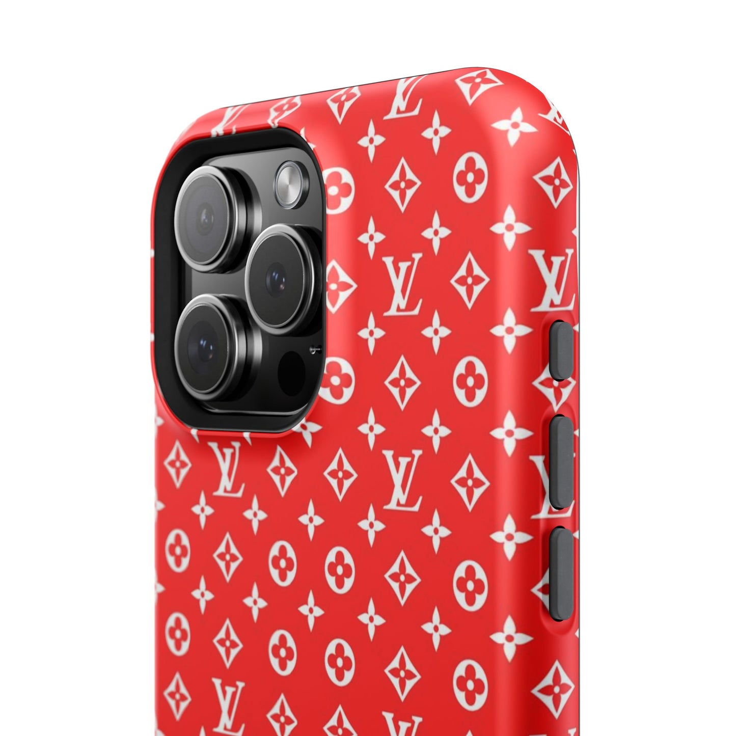 Impact-Resistant Phone Case — Red Monogram Pattern with Bold 'Supreme' Style Logo