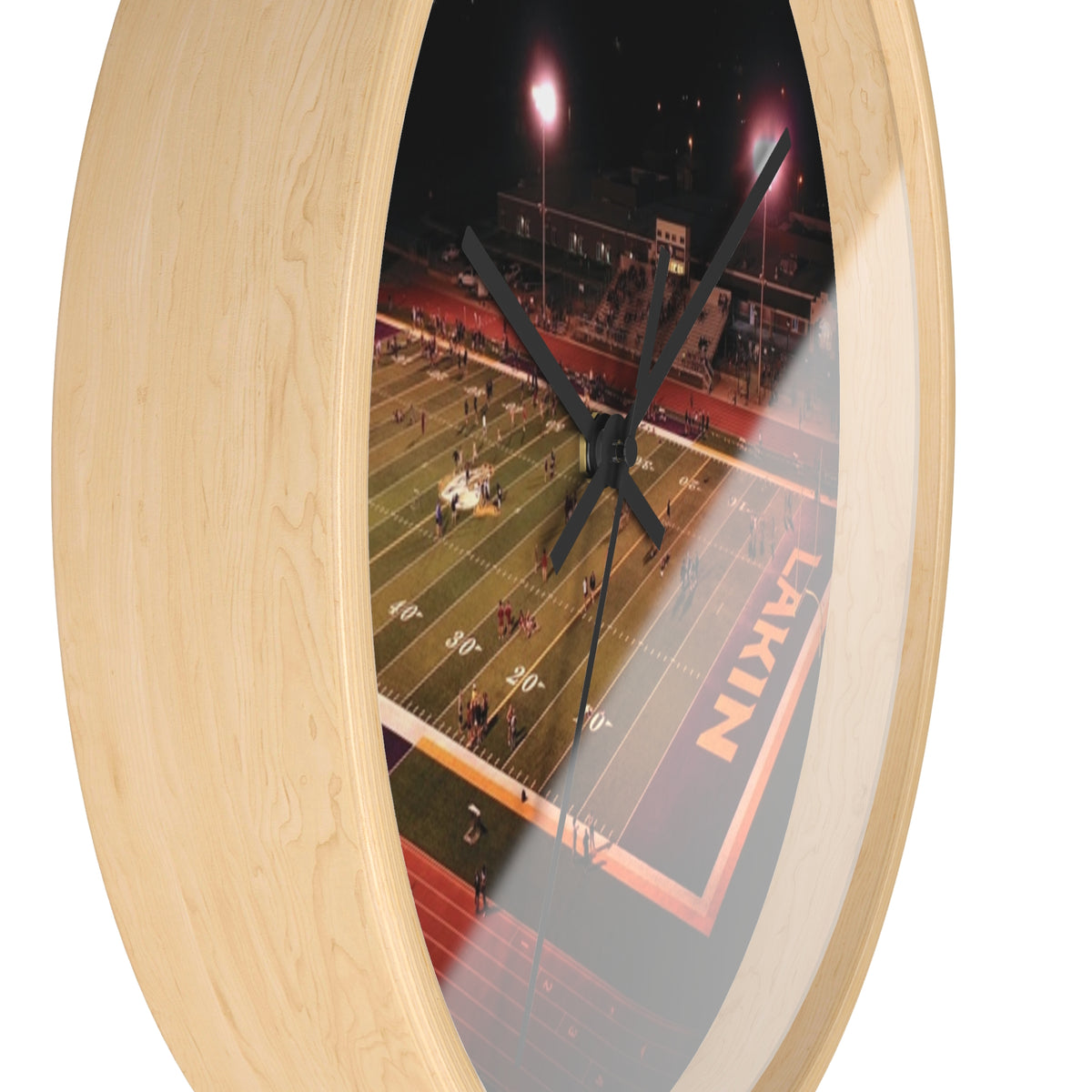 Stadium Night Football Wall Clock — High School Field Photo