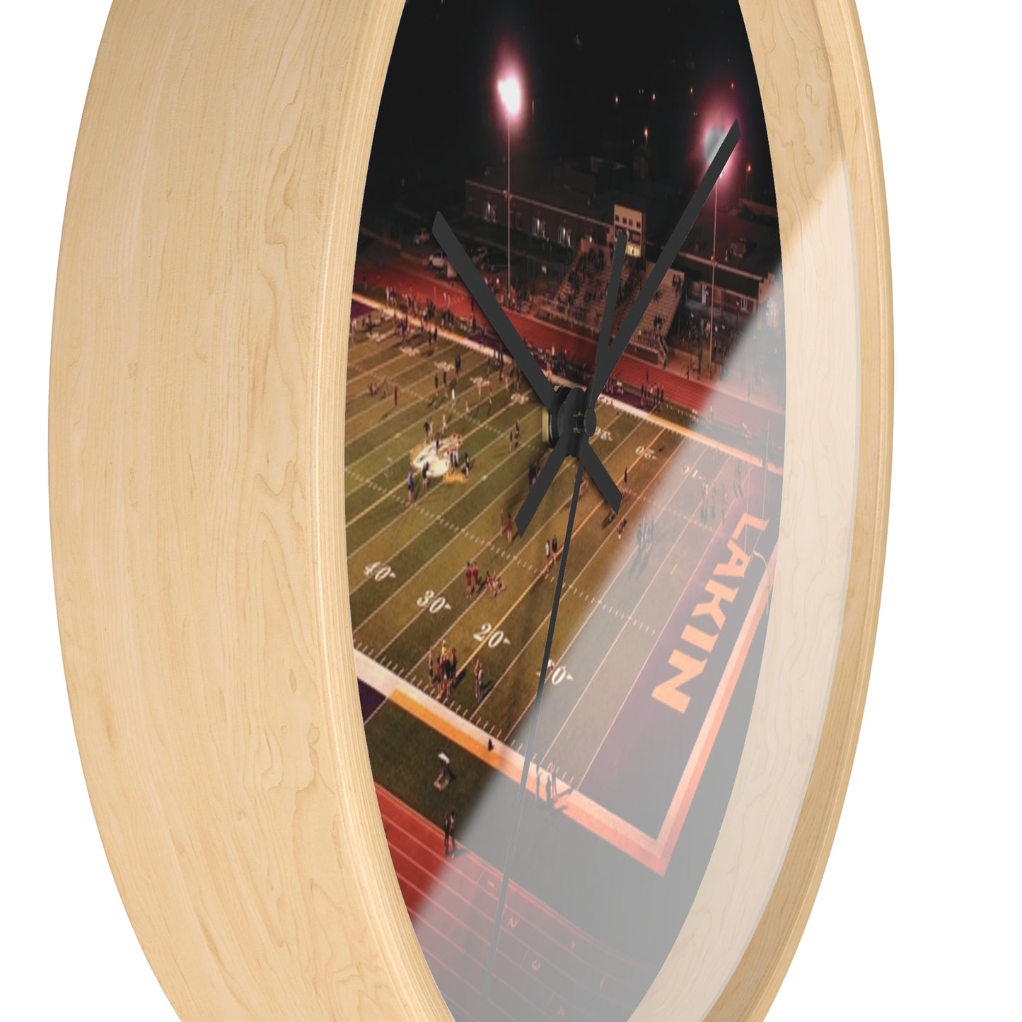 Stadium Night Football Wall Clock — High School Field Photo