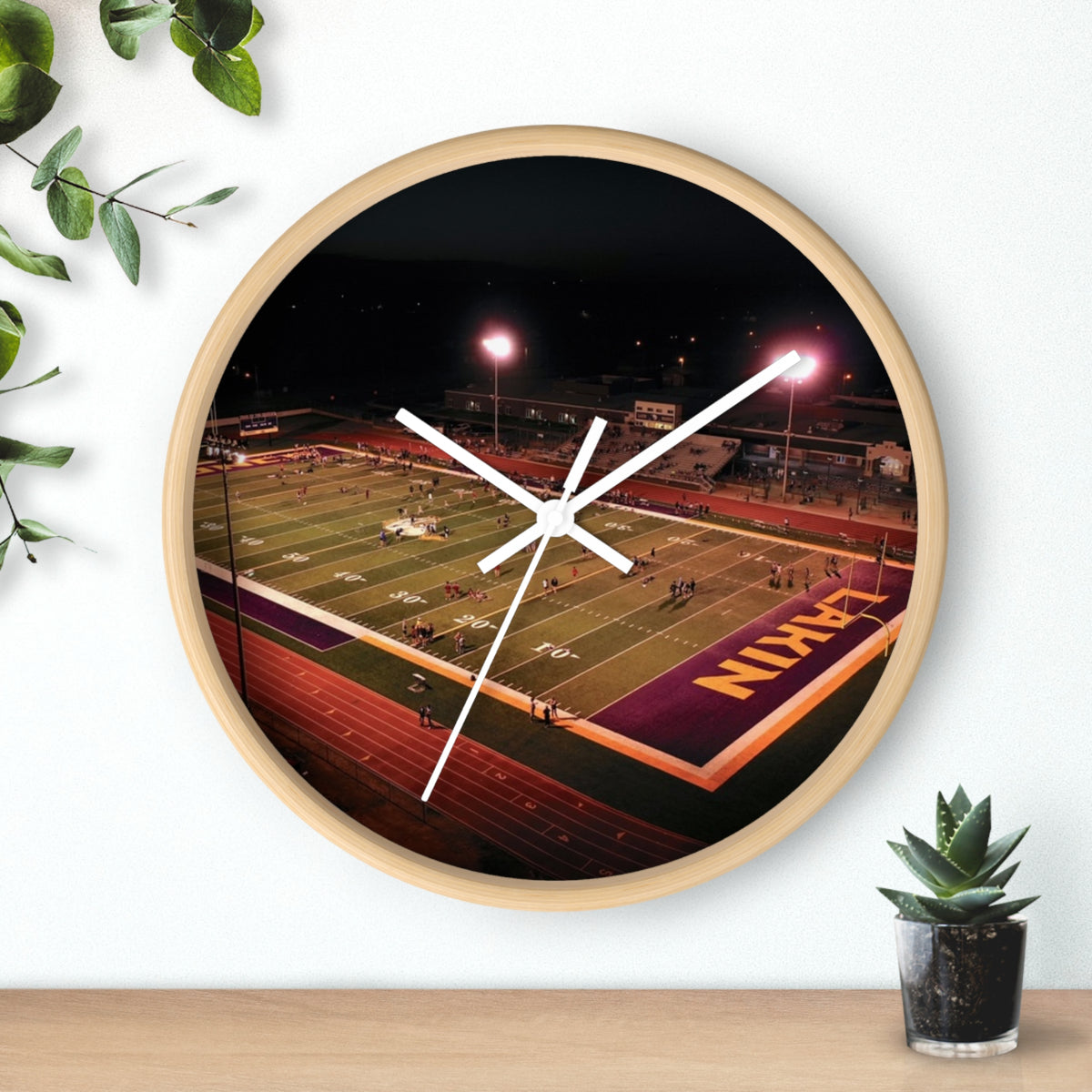 Stadium Night Football Wall Clock — High School Field Photo