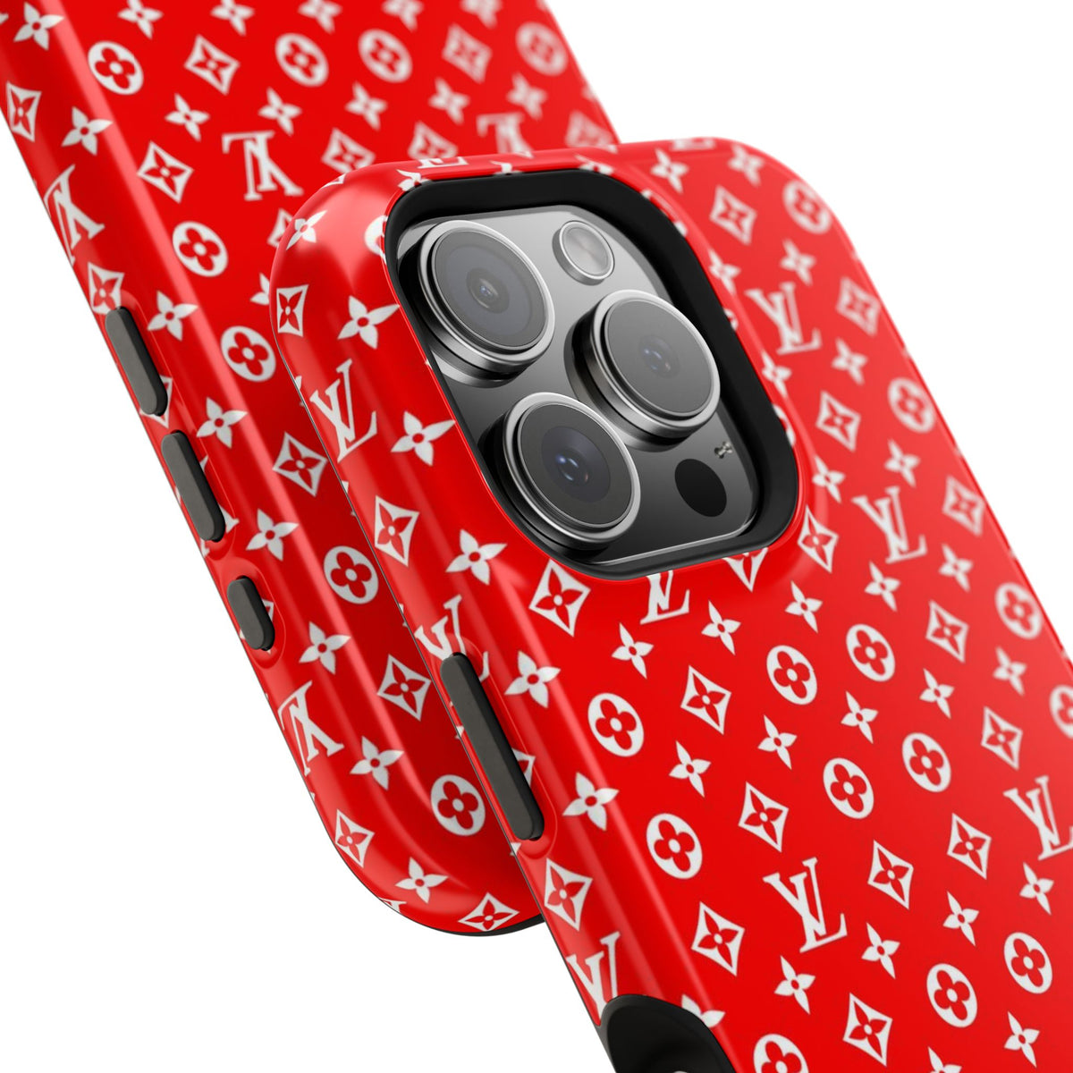 Impact-Resistant Phone Case — Red Monogram Pattern with Bold 'Supreme' Style Logo