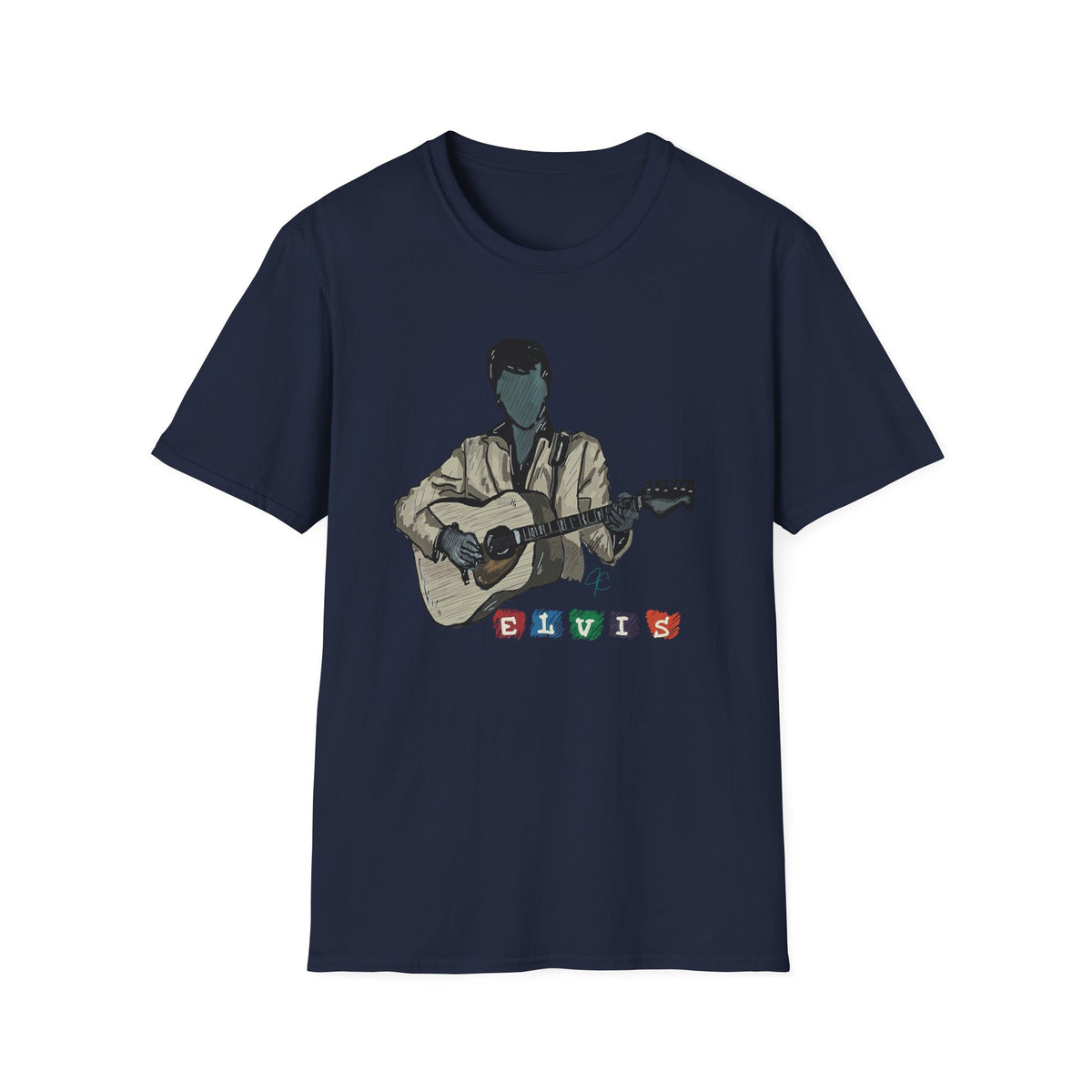 Elvis Graphic T-Shirt — Acoustic Music Tee with Color Icon Accents