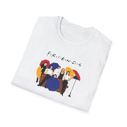 Friends TV Show Minimalist Group Graphic T-Shirt — "FRIENDS" Cast Illustration