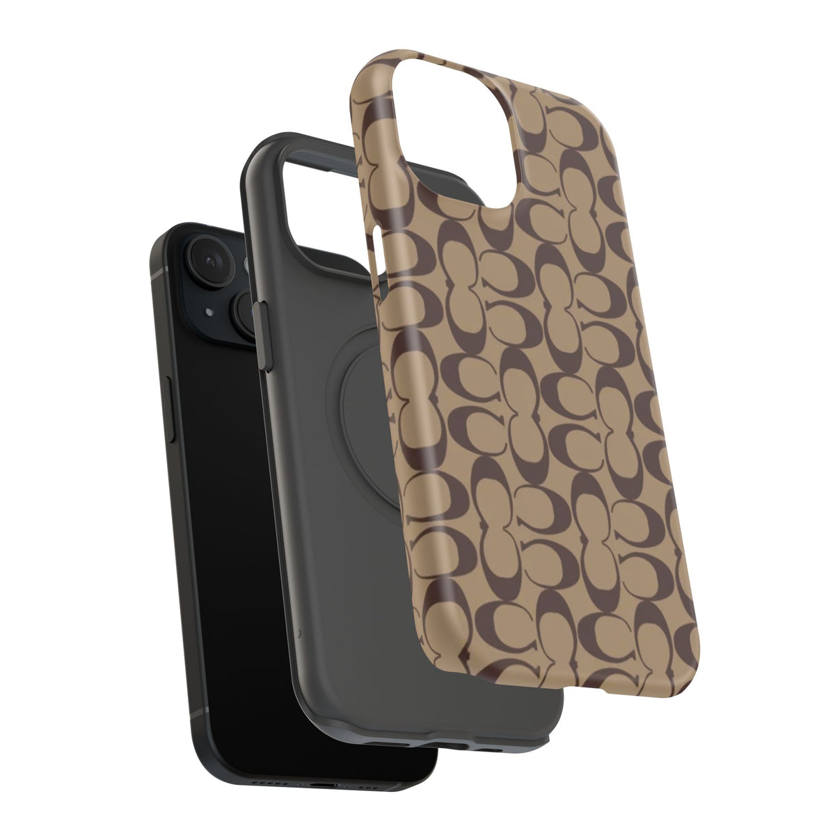 Signature Pattern Impact-Resistant Phone Case — Brown Monogram iPhone Cover
