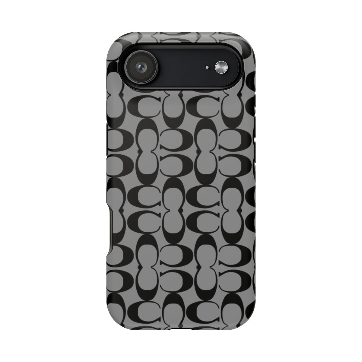 Monogram Pattern Impact-Resistant Phone Case — Black & Gray Designer-Inspired Protection