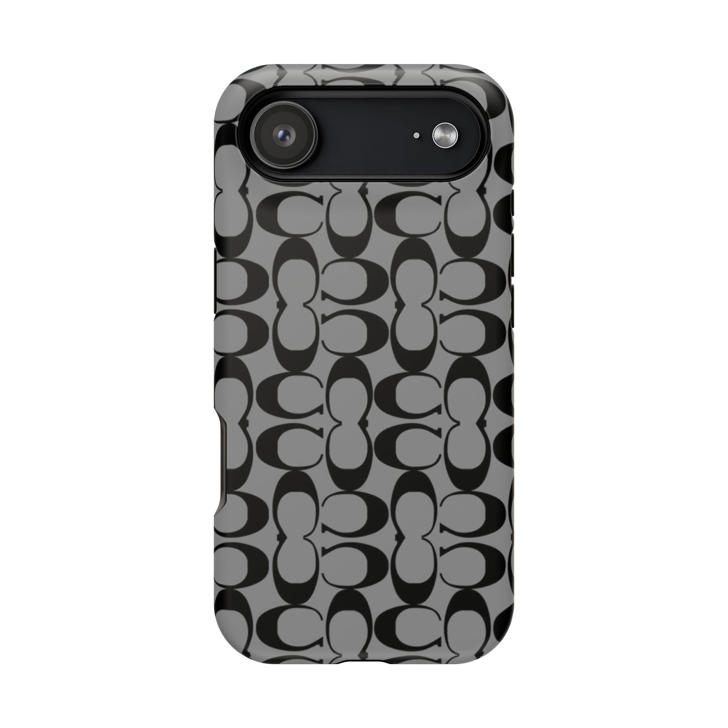 Monogram Pattern Impact-Resistant Phone Case — Black & Gray Designer-Inspired Protection
