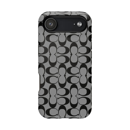 Monogram Pattern Impact-Resistant Phone Case — Black & Gray Designer-Inspired Protection