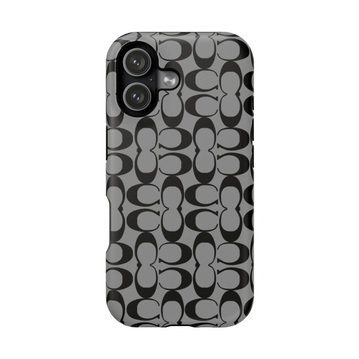 Monogram Pattern Impact-Resistant Phone Case — Black & Gray Designer-Inspired Protection