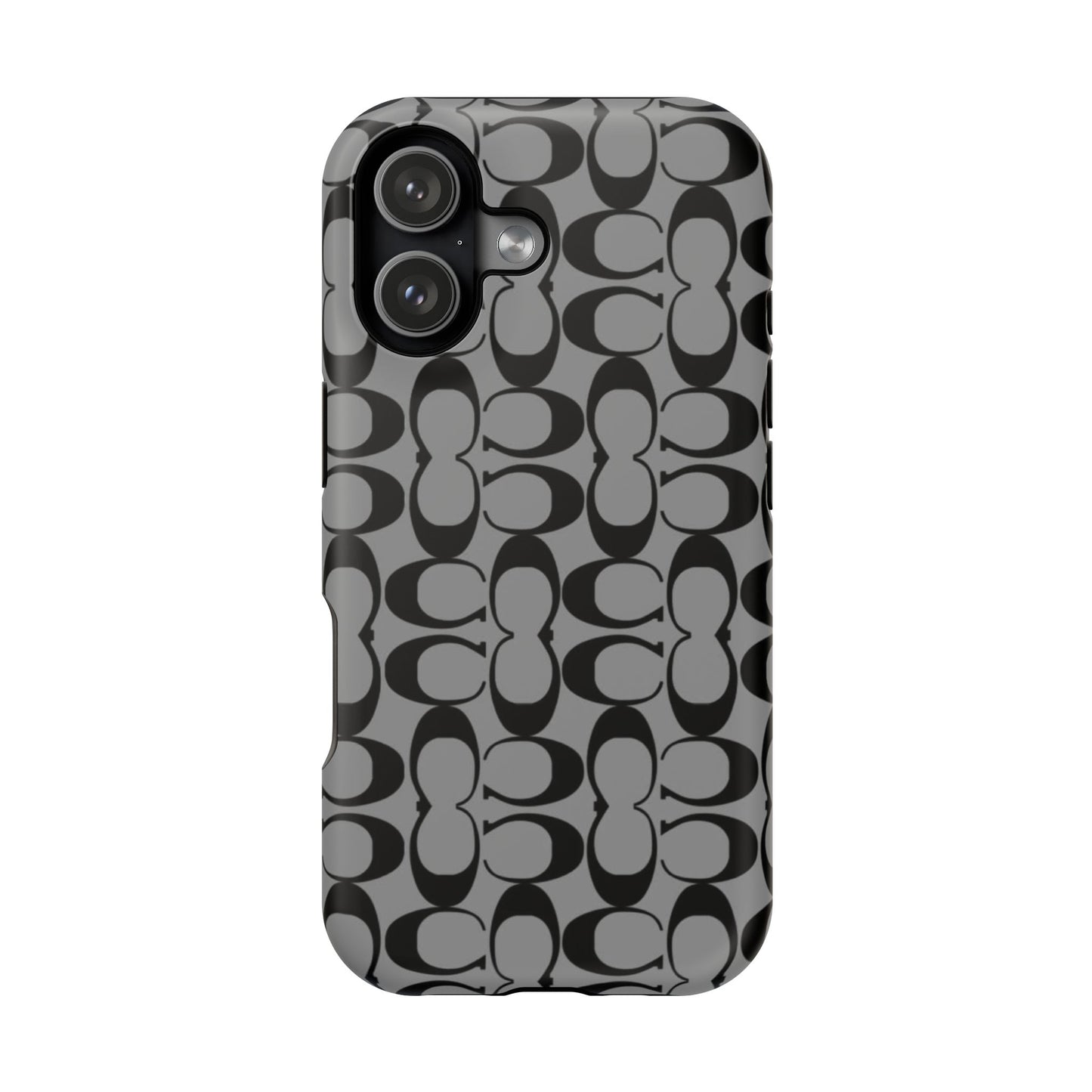 Monogram Pattern Impact-Resistant Phone Case — Black & Gray Designer-Inspired Protection