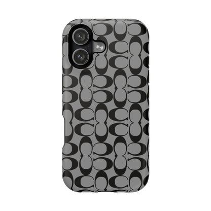 Monogram Pattern Impact-Resistant Phone Case — Black & Gray Designer-Inspired Protection