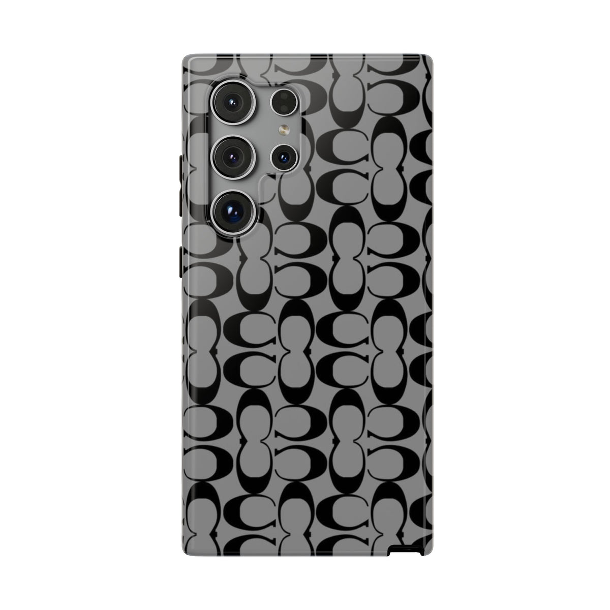 Monogram Pattern Impact-Resistant Phone Case — Black & Gray Designer-Inspired Protection