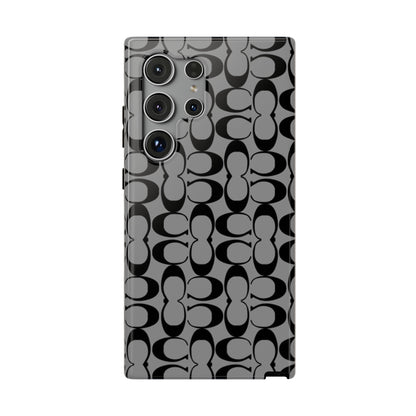 Monogram Pattern Impact-Resistant Phone Case — Black & Gray Designer-Inspired Protection