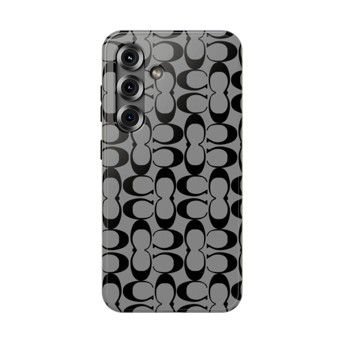 Monogram Pattern Impact-Resistant Phone Case — Black & Gray Designer-Inspired Protection