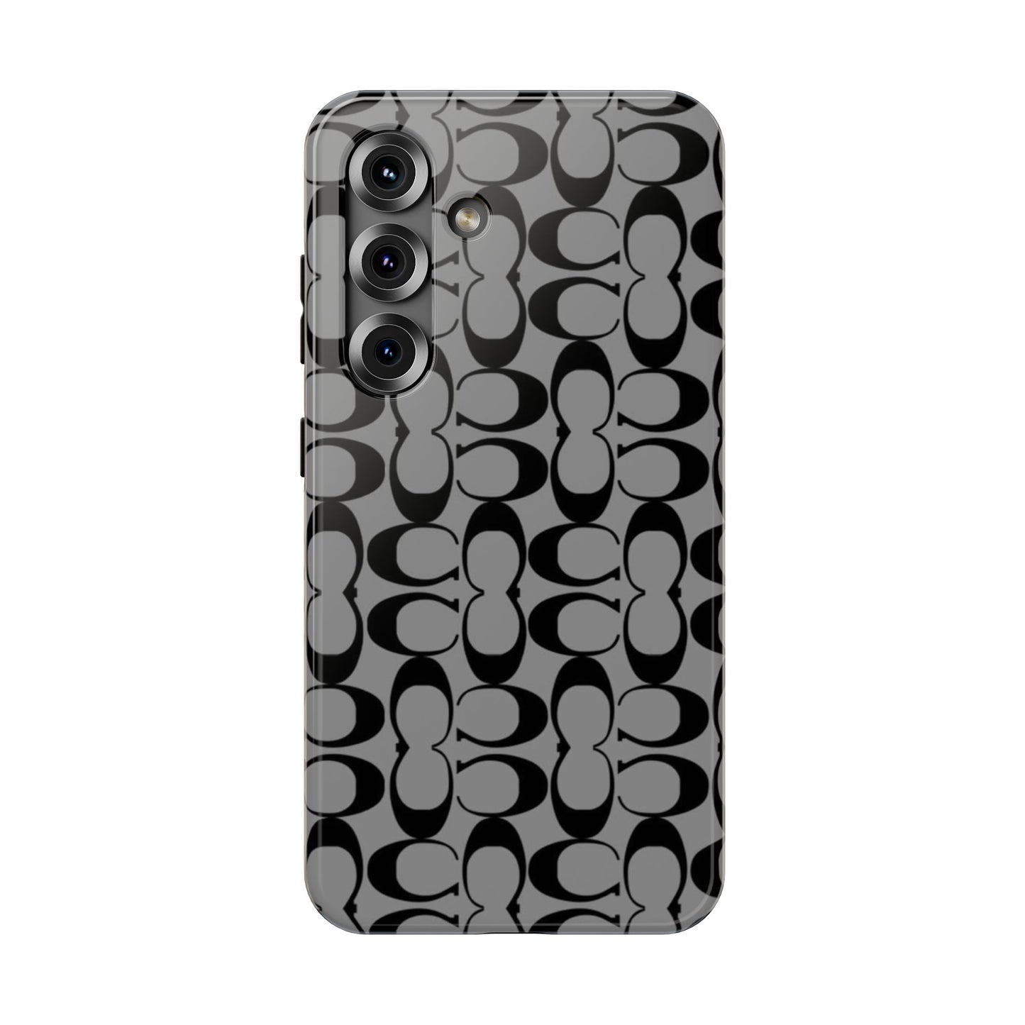 Monogram Pattern Impact-Resistant Phone Case — Black & Gray Designer-Inspired Protection