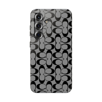 Monogram Pattern Impact-Resistant Phone Case — Black & Gray Designer-Inspired Protection