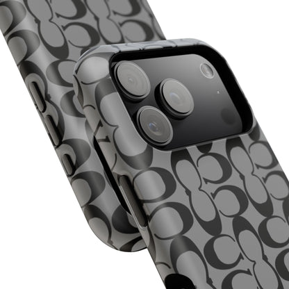 Monogram Pattern Impact-Resistant Phone Case — Black & Gray Designer-Inspired Protection