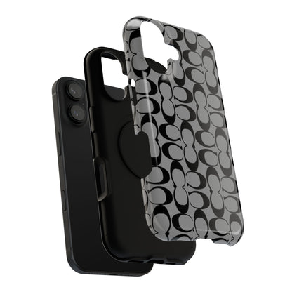 Monogram Pattern Impact-Resistant Phone Case — Black & Gray Designer-Inspired Protection