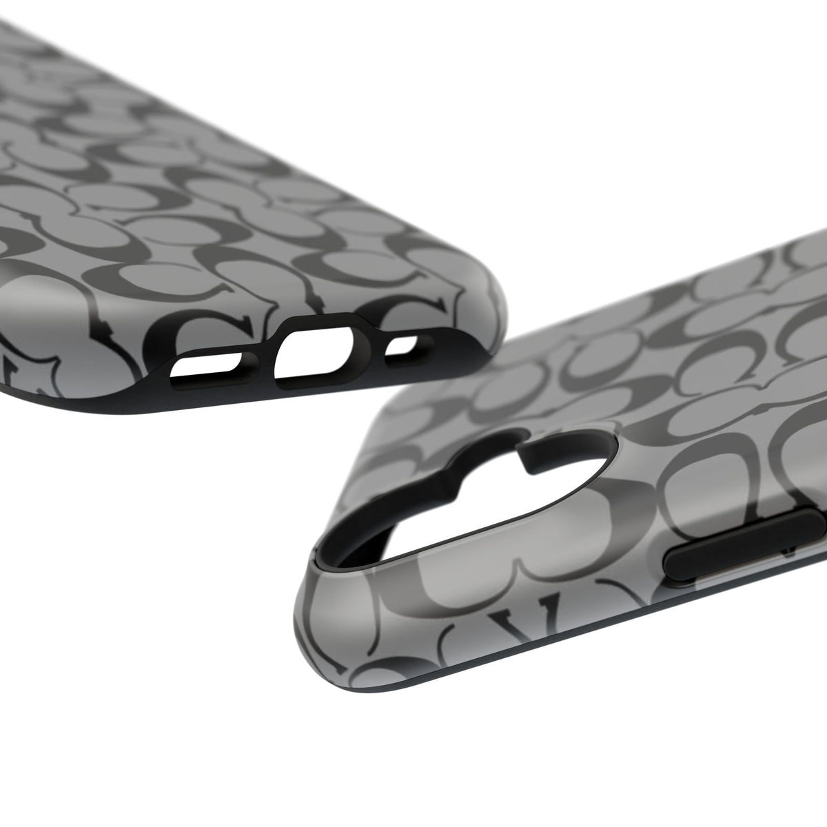 Monogram Pattern Impact-Resistant Phone Case — Black & Gray Designer-Inspired Protection